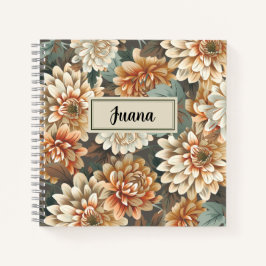 Peach Beige Chrysanthemum Floral Spiral Notebook Notizbuch