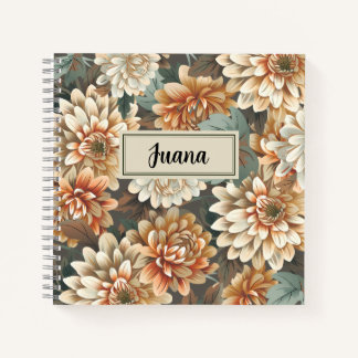 Peach Beige Chrysanthemum Floral Spiral Notebook Notizbuch
