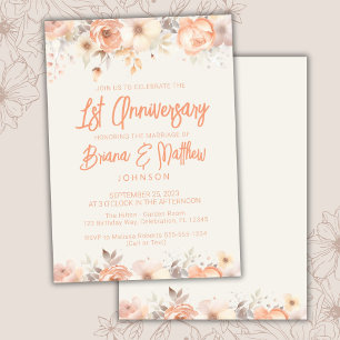 Peach Beige Ivory Floral 1. Hochzeitstag Einladung