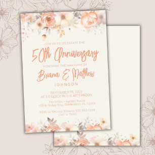 Peach Beige Ivory Floral 50. Hochzeitstag Einladung