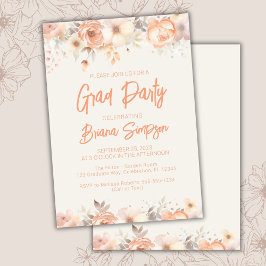 Peach Beige Ivory Floral Abschluss Grad Party Einladung