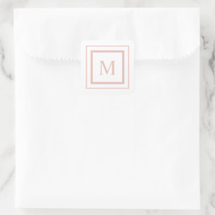 Peach Beige und weiße quadratische Grenzmonogramm Quadratischer Aufkleber
