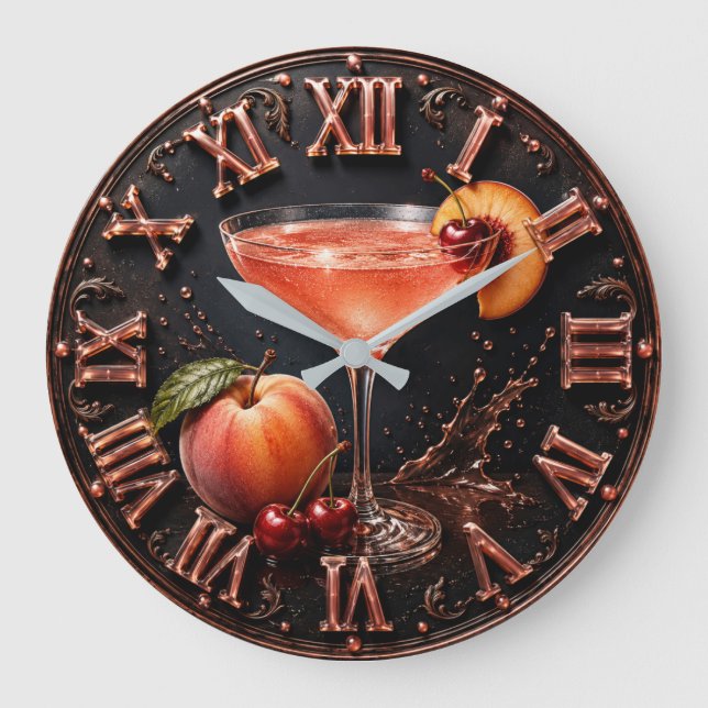 Peach Bellini Cocktail Bar Decor  Große Wanduhr (Vorderseite)