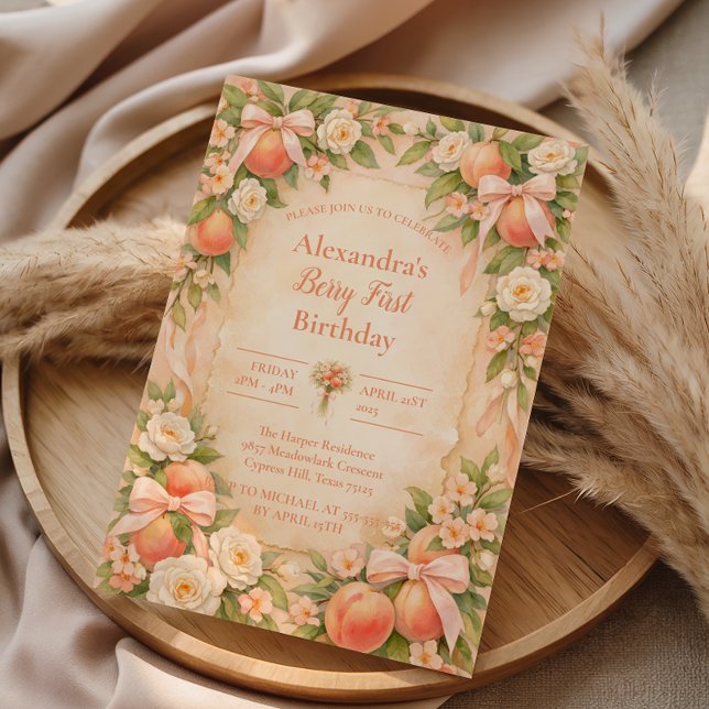 Peach Berry Garden First Birthday 1st Birthday Einladung (Von Creator hochgeladen)