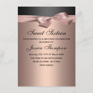 Peach & Black Bow Sweet 16 Geburtstag Einladung