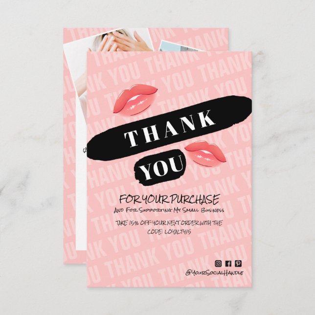 Peach Black Brushstroke Kiss Foto Order Vielen Dan Dankeskarte (Vorne/Hinten)