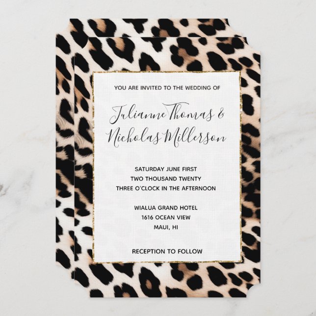 Peach Black Cream Leopard Wedding Einladung (Vorne/Hinten)