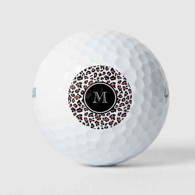 Peach Black Leopard Animal Print with Monogram Golfball (Vorderseite)