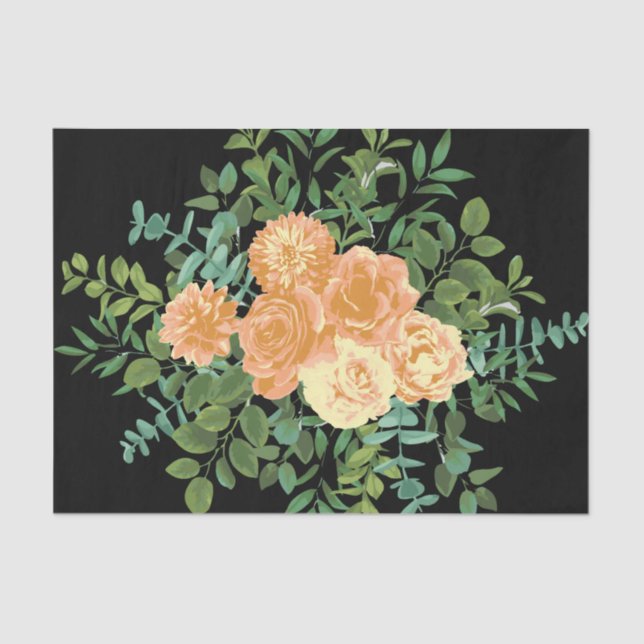 Peach & Black Peony & Rose Blumenhochzeit Seidenpapier (Vorderseite)
