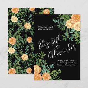 Peach & Black Peony Rose Hochzeitstag Rett Einladung