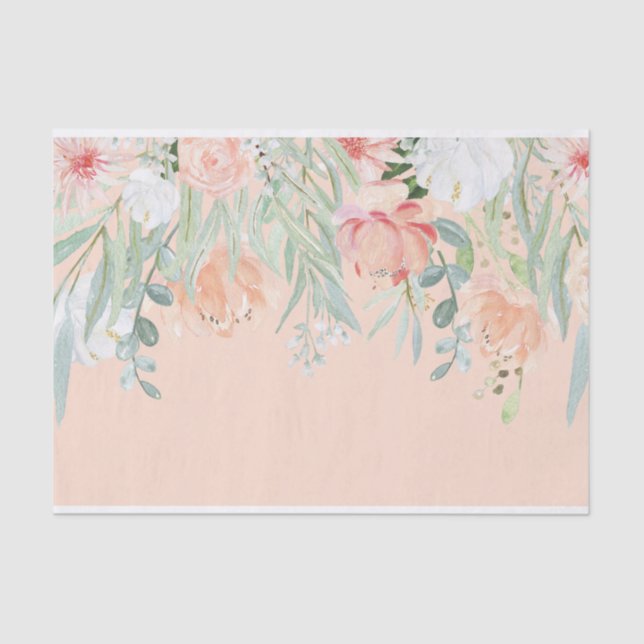 Peach Blassgrüne Blume Tissue Paper Seidenpapier (Vorderseite)