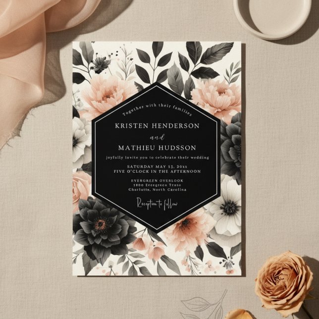 Peach Bloom Nocturne Wedding Einladung (Von Creator hochgeladen)