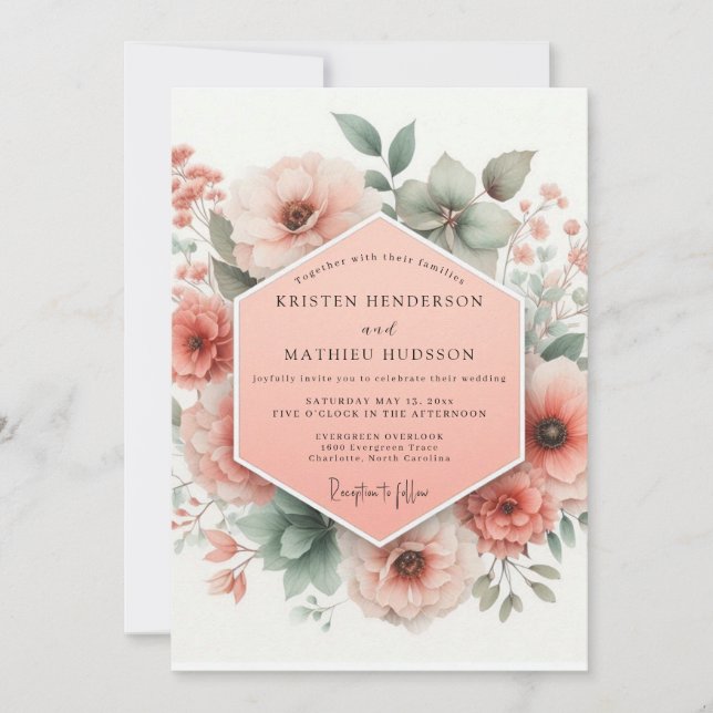 Peach Bloom Whimsy Wedding Einladung (Vorderseite)
