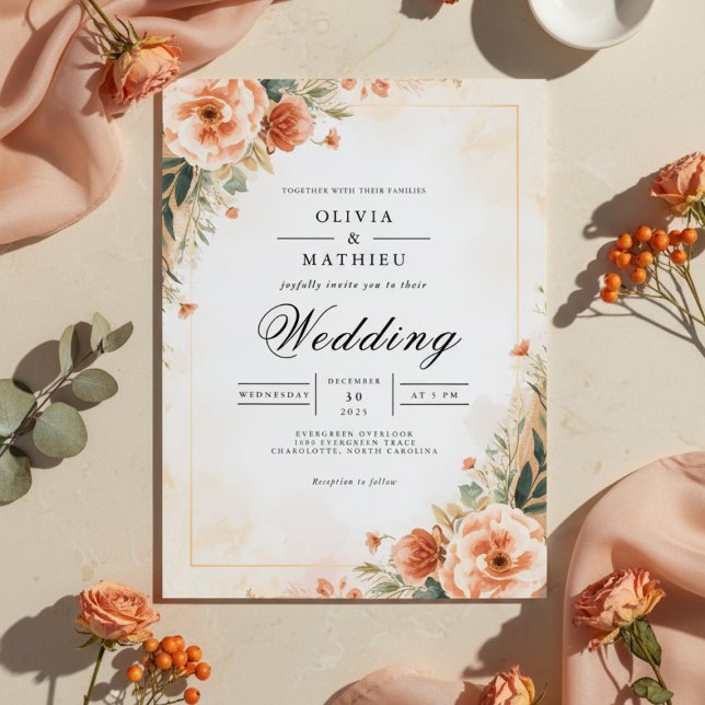 Peach Blossom Blüh Wedding Einladung (Von Creator hochgeladen)