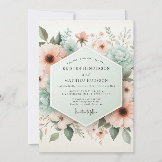 Peach Blossom Ethereal Wedding Einladung (Vorderseite)