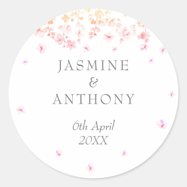 Peach Blossom Floral Wedding Runder Aufkleber (Vorderseite)