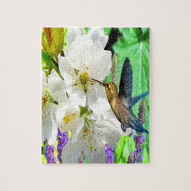 Peach Blossom Hummingbird Puzzle (Vertikal)