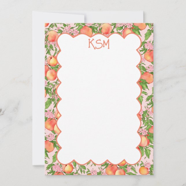 Peach Blossom Monogramm Mitteilungskarten (Vorderseite)