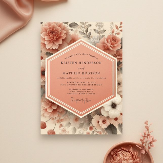 Peach Blossom Romance Wedding Einladung (Von Creator hochgeladen)