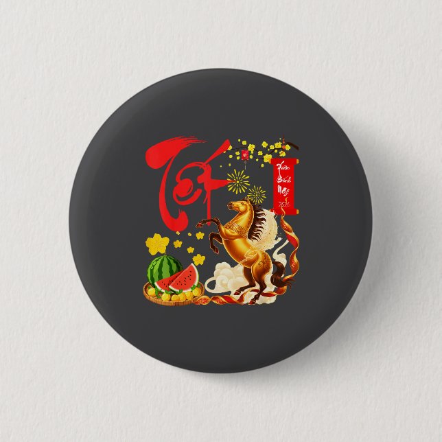 Peach Blossom Vietnamese Lunar New Year Horse 2026 Button (Vorderseite)