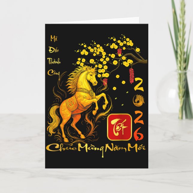 Peach Blossom Vietnamese Lunar New Year Horse 2026 Karte (Vorderseite)