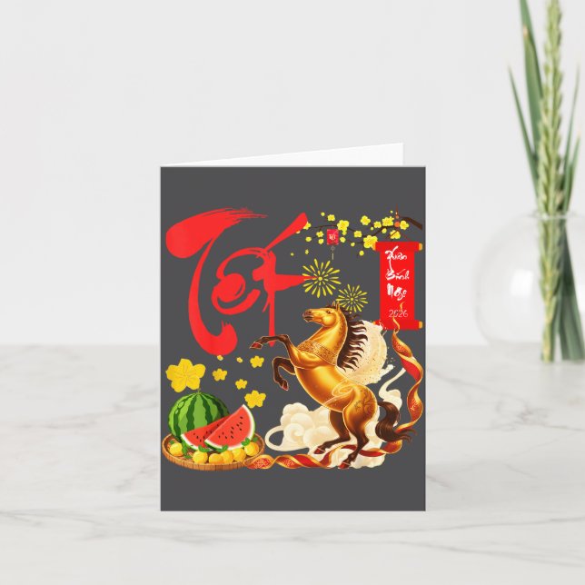 Peach Blossom Vietnamese Lunar New Year Horse 2026 Karte (Vorderseite)