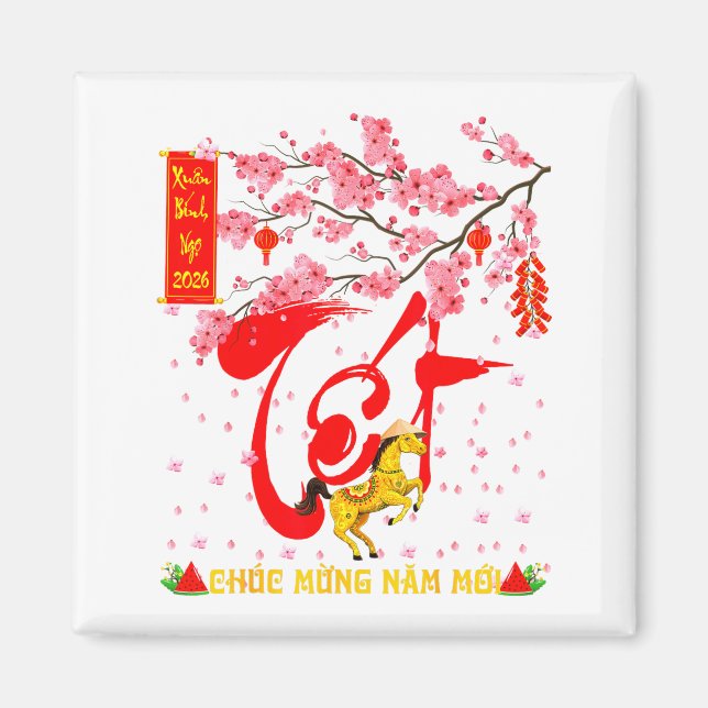 Peach Blossom Vietnamese Lunar New Year Horse 2026 Magnet (Vorne)