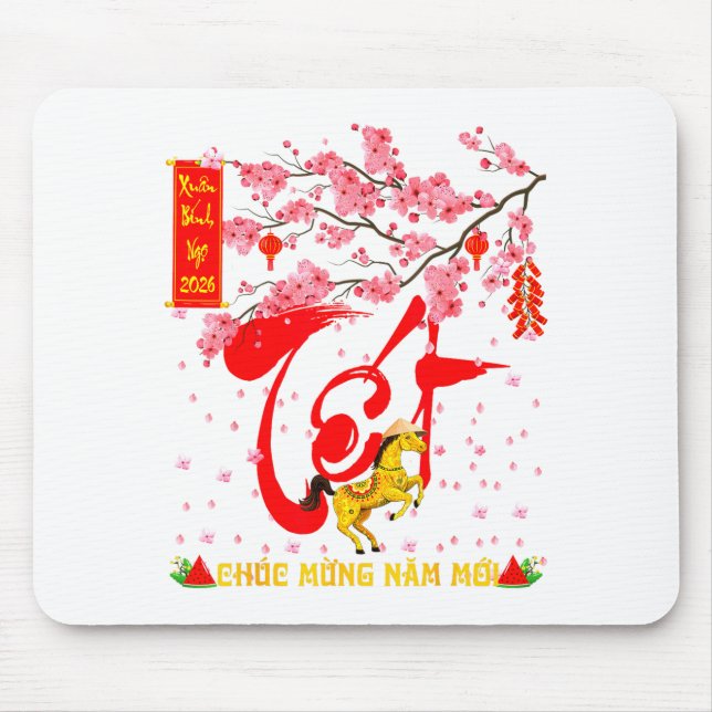 Peach Blossom Vietnamese Lunar New Year Horse 2026 Mousepad (Vorne)