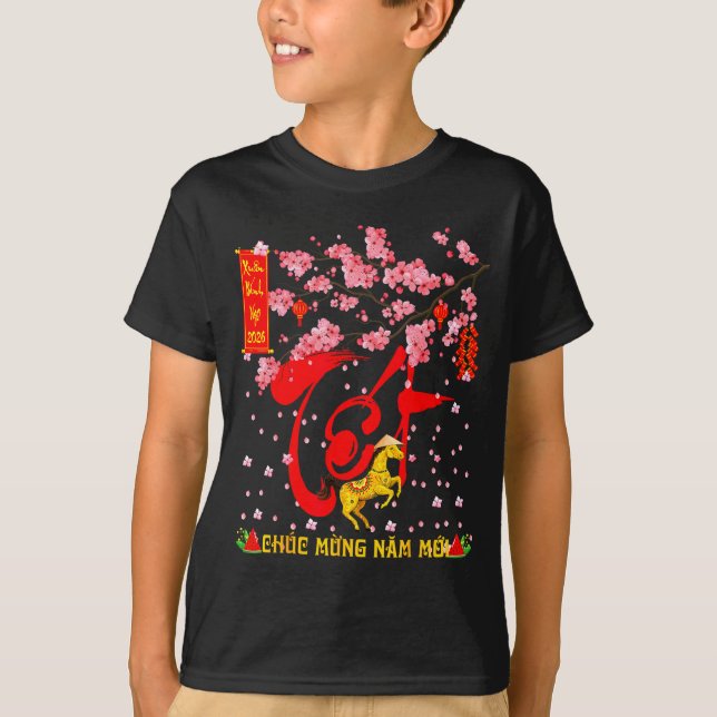 Peach Blossom Vietnamese Lunar New Year Horse 2026 T-Shirt (Vorderseite)