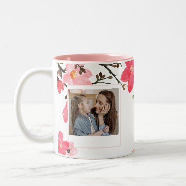 Peach Blossom Wasserfarbe Muttertag Foto Tasse (Links)