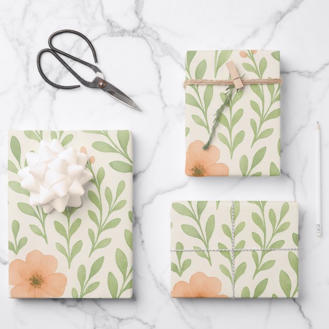 Peach Blossom Watercolor Wrapping Paper — Elegant  Geschenkpapier Set (Vorderseite)