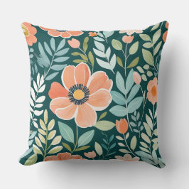 Peach, Blue and Green Boho Whimsical Floral Kissen