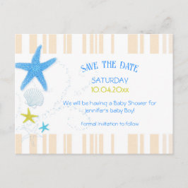 Peach & Blue Beach Baby Babydusche Save the Date Ankündigungspostkarte