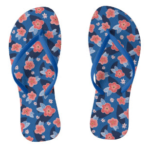 Peach & Blue Floral Flip Flops