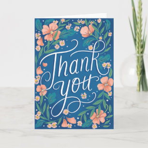 Peach Blue Floral Vielen Dank Karte