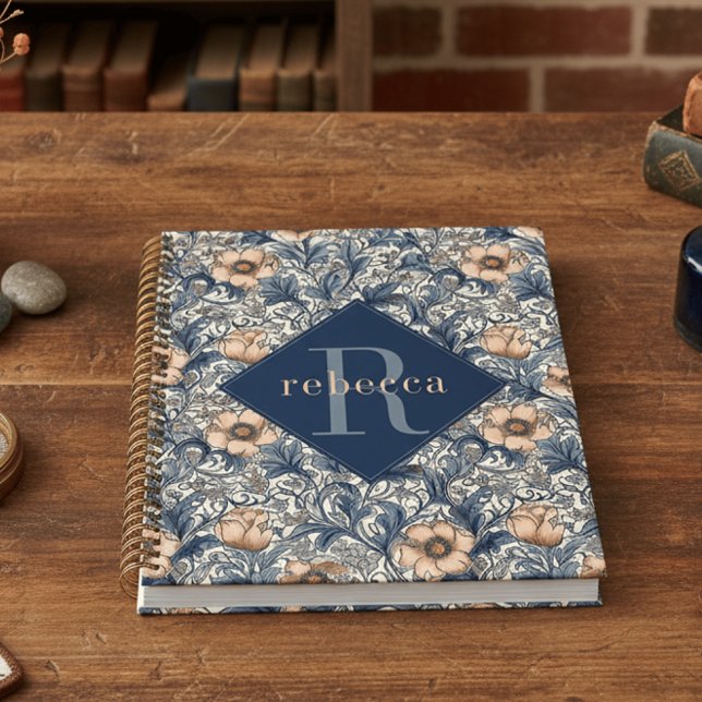 Peach Blue Floral William Morris Elegant Monogram Planer (Von Creator hochgeladen)