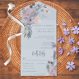 Peach Blue & Lavender Boho Floral Blue Dinner All In One Einladung