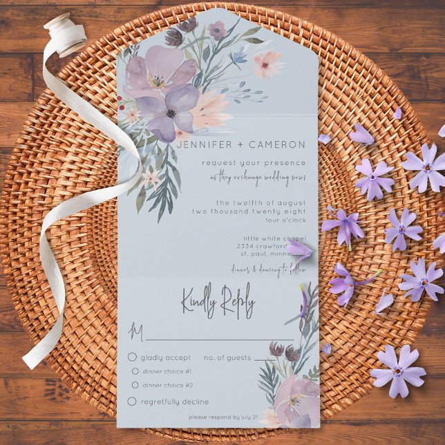 Peach Blue & Lavender Boho Floral Blue Dinner All In One Einladung (Von Creator hochgeladen)
