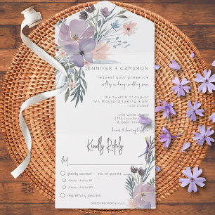 Peach Blue & Lavender Boho Floral White Dinner All In One Einladung