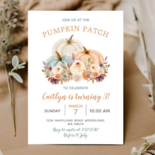 Peach & Blue Mint Pumpkin Patch 3. Geburtstag Einladung