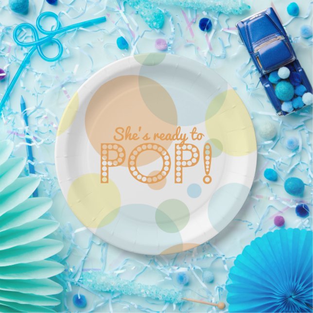 Peach Blue Orange Bubbles Bereit zum Pop Babydusch Pappteller (Party)