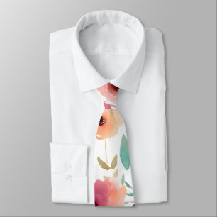 Peach & Blue Watercolor Floral Necktie Krawatte