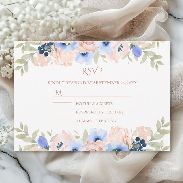 Peach Blue Wedding Collection RSVY RSVP Karte (Peach Blue Wedding Collection RSVP Card)