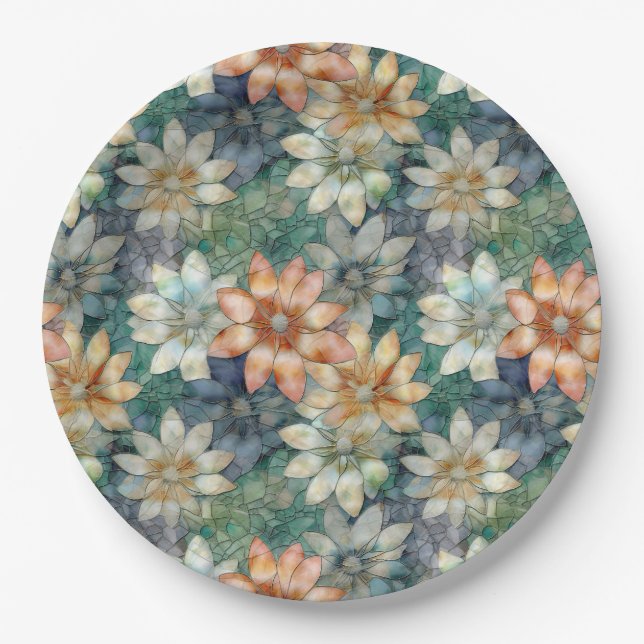 Peach Blue White Green Pappteller (Vorderseite)