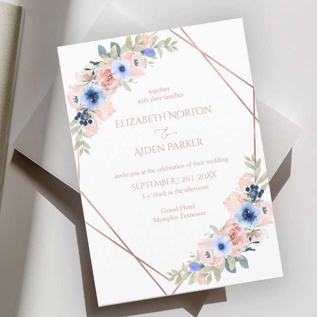 Peach Blue White Wedding Collection Einladung (Von Creator hochgeladen)