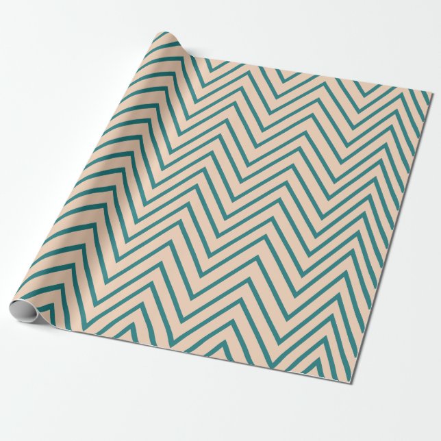 Peach Blue Zickzack Stripe Geschenkpapier (Ungerollt)
