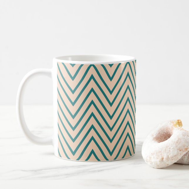 Peach Blue Zickzack Stripe Kaffeetasse (Mit Donut)