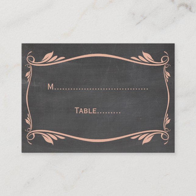Peach Blüh Chalkboard Platzkarte (Vorderseite)