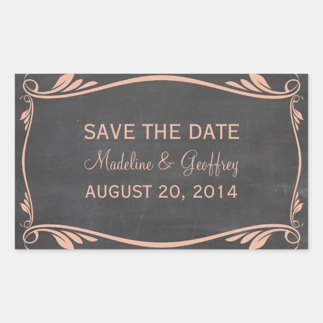 Peach Blüh Chalkboard Save the Date Stickers (Vorderseite)