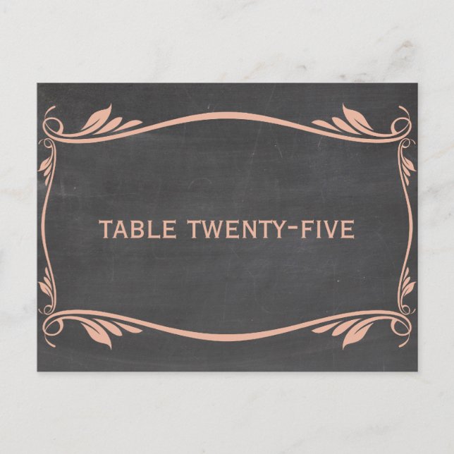 Peach Blüh Chalkboard Tischnummer Postkarte (Vorderseite)